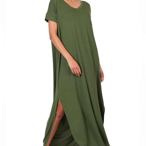 BN Zenana Premium V Neck Short Sleeve Maxi Dress Size Various - Picture 7 of 12